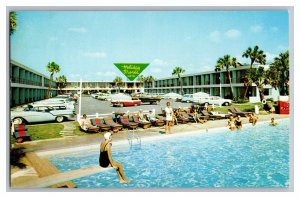 Postcard FL Holiday Shores Motel Daytona Beach Florida Old Cars Swimming Pool