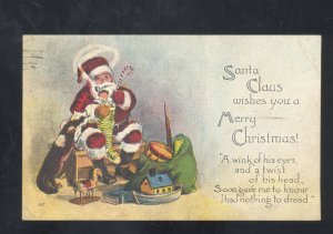 SANTA CLAUS RED ROBE WITH TOYS CHRISTMAS VINTAGE POSTCARD OBERLIN OHIO 1917