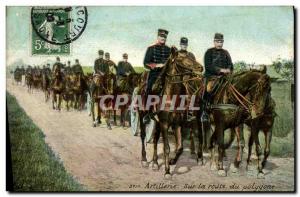 Old Postcard On the Road Artillery Polygon Army Horses