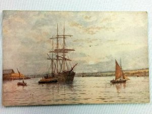 Sailboats & Ships on Water, Painting, Vintage Postcard