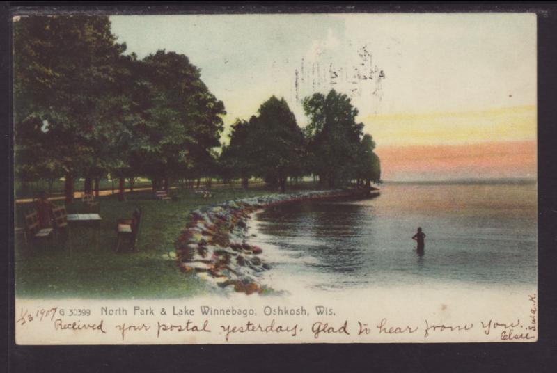 North Park & Lake Winnebago,Oshkosh,WI Postcard