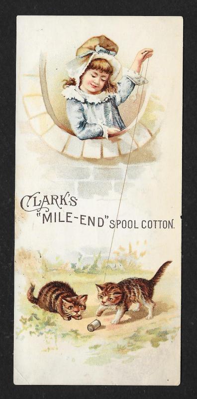 VICTORIAN TRADE CARD Clark's Mile-End Thread Cats Playing