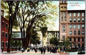 VINTAGE POSTCARD NOON HOUR SCENE AT LOWELL MILLS MASSACHUSETTS 1909