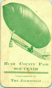 Rush County Fair Souvenir Card Jacksonian Blimp Zeppelin app 2 3/4 x 4 1/2   -A1