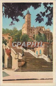 'Old Postcard Auch - monumental staircase and St. Mary''s Basilica'