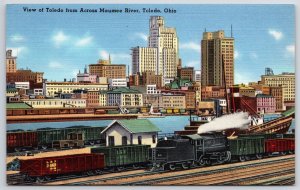 View Of Toledo From Across Maumee River Ohio OH Railway And Buildings Postcard