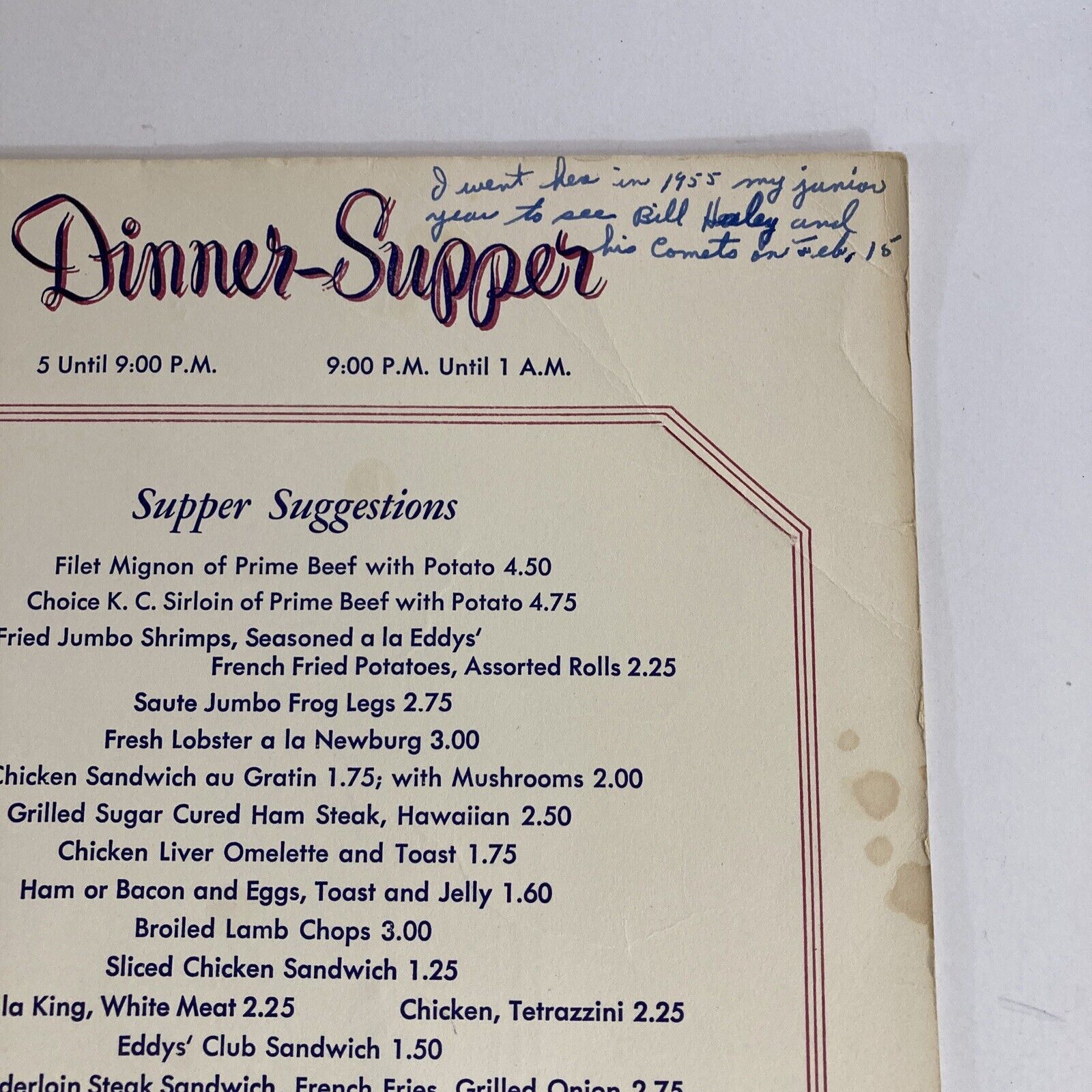 1955 Eddy's Restuarant Oversize Dinner Menu Vintage Kansas City Missouri Ephemera Menus