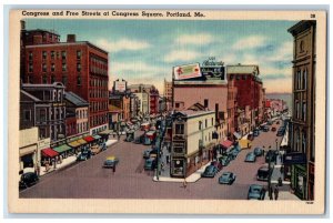 c1940's Congress and Free Streets at Congress Square Portland ME Postcard 