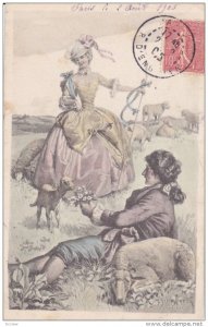 Man feeding lamb, Woman Sheppard, PU-1905