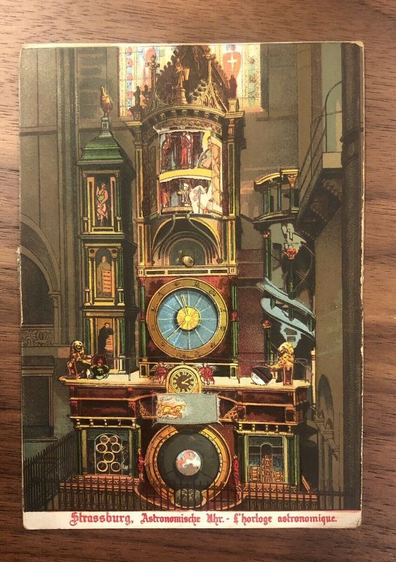 Early Astronomical Clock Die Cut Mechanical Dial Foreign Postcard