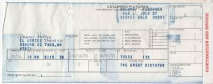 Dennis Hopper Personally Owned Great Dictator Film Receipt