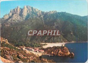 Modern Postcard Panorama of Corsica nestled station in the gulf and mountains...