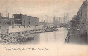 BOSTON MA~FISHING VESSELS AT T WHARF~1900s ROTOGRAPH PHOTO POSTCARD