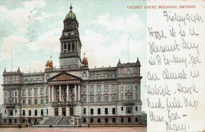 County Court Building, Detroit, Michigan, Very Early Postcard, Used