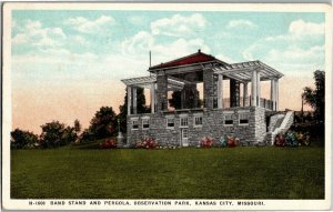Band Stand and Pergola, Observation Park Kansas City MO c1942 Vtg Postcard U37 