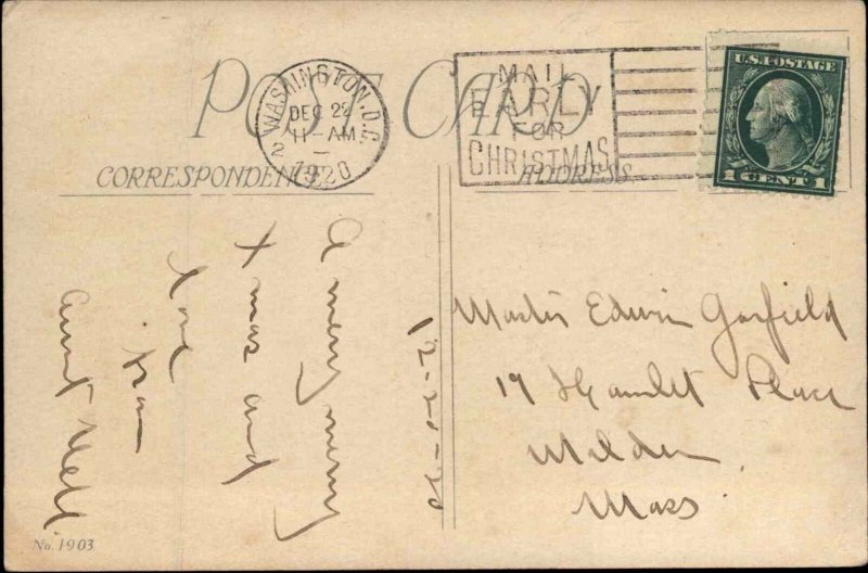 Christmas Children Peel Apples Make Pie Baking in Kitchen c1920 Postcard 