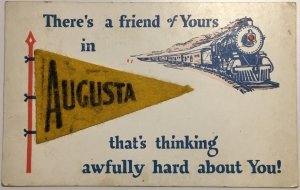 Maine AUGUSTA Felt Pennant Train Kennebec County Greetings 1923 Vintage Postcard