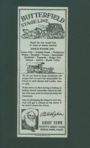 Butterfield Stage Lines Child Stage 25¢ Ghost Town Knott's Berry Farm Ticket