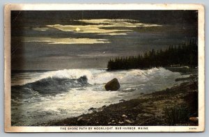 The Shore Path by Moonlight  Bar Harbor  Maine   Postcard  1935