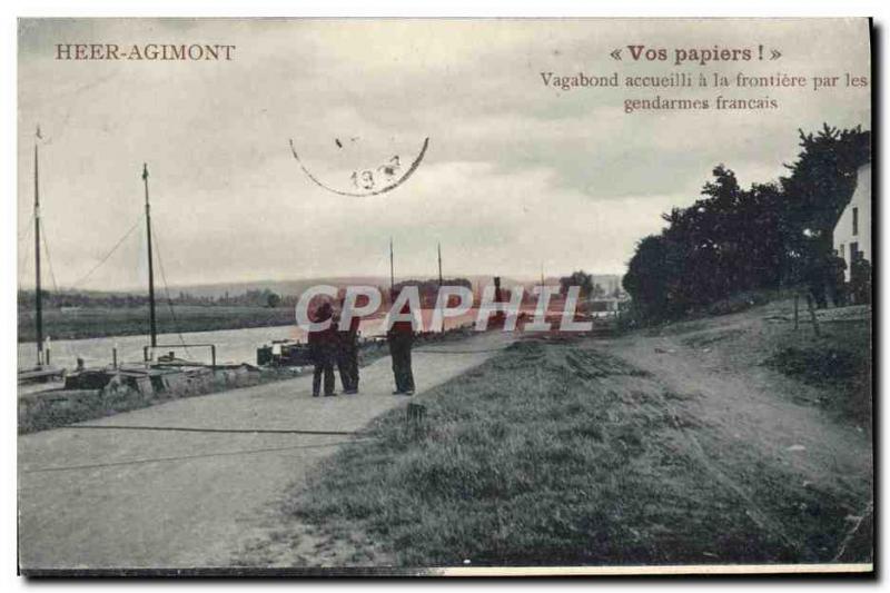 Postcard Old Customs Customs Customs heer Agimont Vagabond greeted at the border