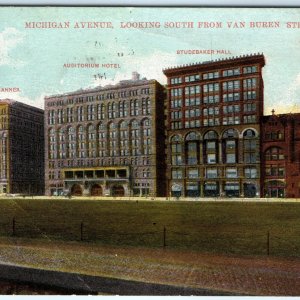 c1910s Chicago, IL Michigan Ave from Van Buren Street Litho Photo Postcard A82