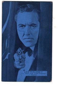 Actor with Gun, Leo Maloney in Yellow Contraband, Pathe, Blue Tinned Postcard