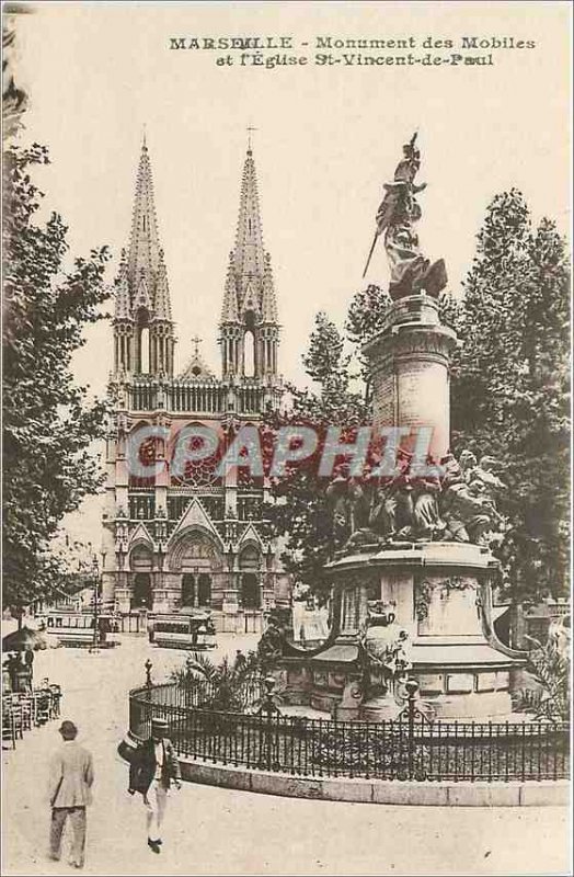 Old Postcard Marseille Monument mobile and the Church of St. Vincent de Paul