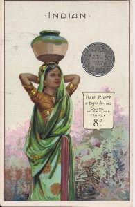 INDIA, Beautiful Indian Woman w Basket, Coin, English & Scottish Tea Ad, 1900