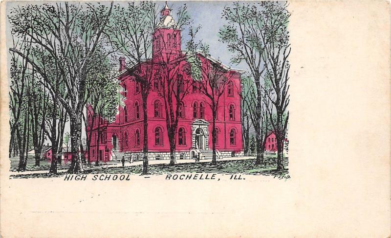 C16/ Rochelle Illinois Il Postcard c1910 High School Building Sketch