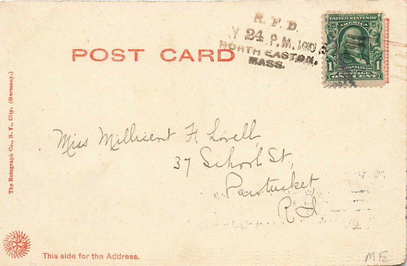 North Easton MA Railroad Station with R. F. D. Cancel Postcard