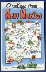 New Mexico nm Greetings Map chrome postcard