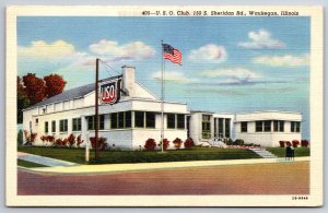 Waukegan Illinois~USO Club Bldg On Sheridan Road~PM 1942~Vintage Linen Postcard
