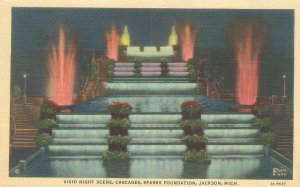 Jackson Michigan Cascade Sparks Foundation Night Scene Linen Postcard Unused