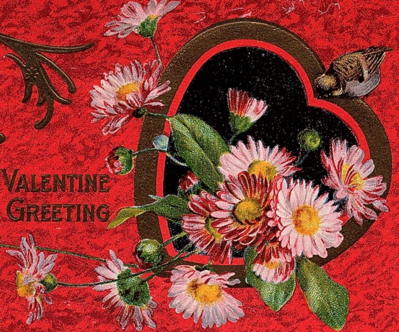 1908 VALENTINE GREETING HEART FLOWERS BIRD BELVIDERE NEW JERSEY POSTCARD 26-241 