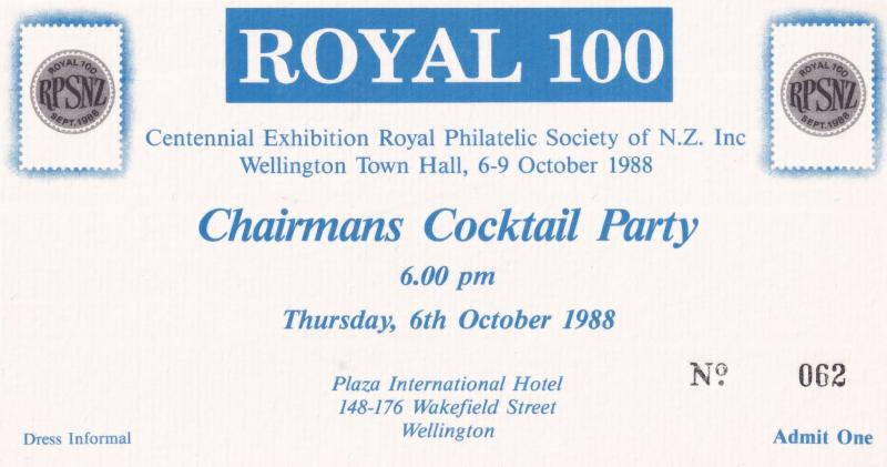 New Zealand Philatelic Society Chairman Wellington Cocktail Party Private Inv...