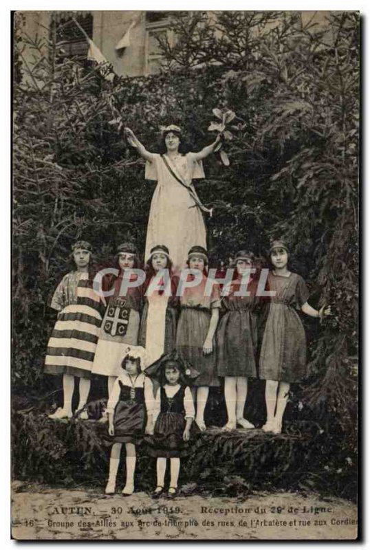 Old Postcard Autun August 1919 Reception of the line 29th GRoup Allied triump...