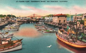 Vintage Postcard Fishing Boats Crafts Fisherman Wharf San Francisco California