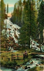 Vintage Postcard: Man by Waterfall, Kuopio Finland, Posted 1909