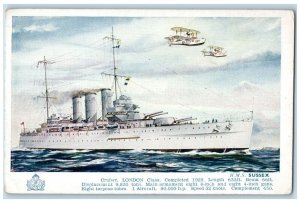 c1910 Cruiser London HMS Sussex Steamer World War Torpedo Tube Aircraft Postcard