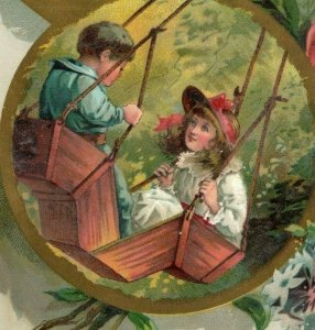 1880's Woolson Spice Co. Lion Coffee Midsummer Greeting Children On Swing 7A