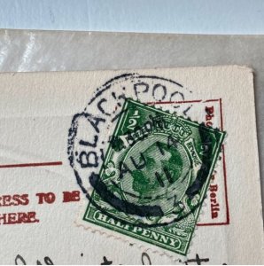 Antique half cent stamp postage postcard Black Pool North Shore England