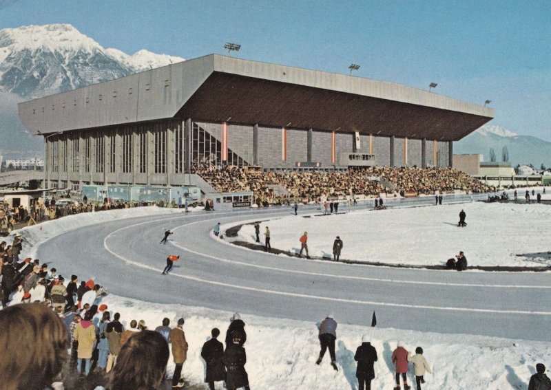 Tirol 1976 Olympics Ice Skating Circular Rink Race Austria Games Postcard