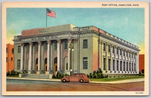 Hamilton Ohio 1940s Postcard Post Office Car