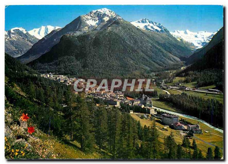 Modern Postcard Pontresina mit Piz Palu und Sellagruppe