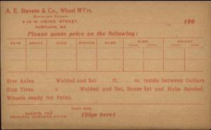 Union St. Portland ME AE Stevens & Co Wheel Mfrs Private Mailing Card