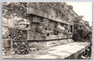Mexico Temple Of Quetzalcoatl Aztec Serpent Head Carving Real Photo Postcard C36