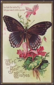 With Best Wishes,Butterfly,Flower Postcard