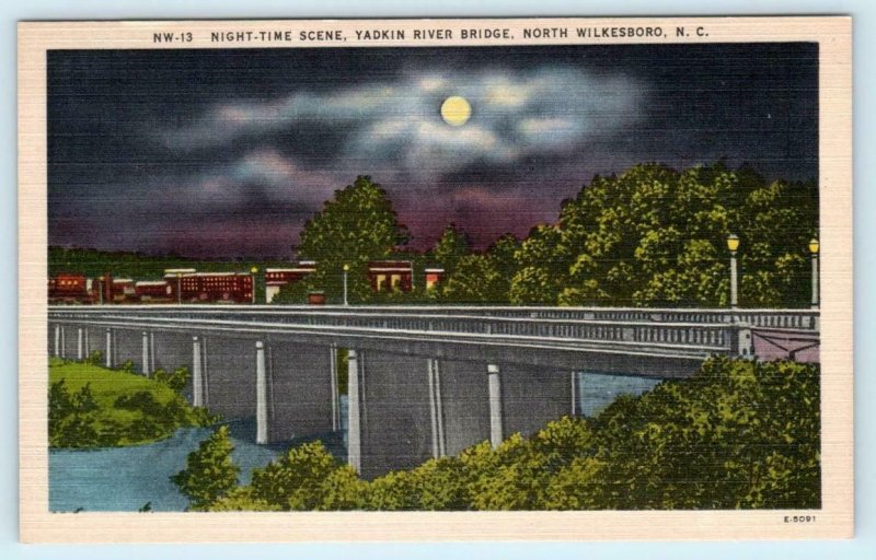 2 Postcards NORTH WILKESBORO, NC ~ Yadkin River Bridge at Night, Ravine Bridge