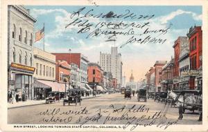 Columbia South Carolina Main Street State Capitol Antique Postcard J53657