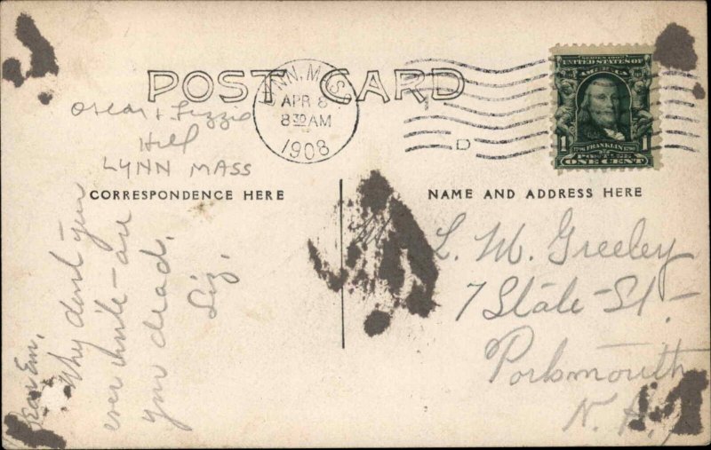 Lynn MA Massachusaetts Oscar & Lizzie Hill c1910 Real Photo Postcard #2